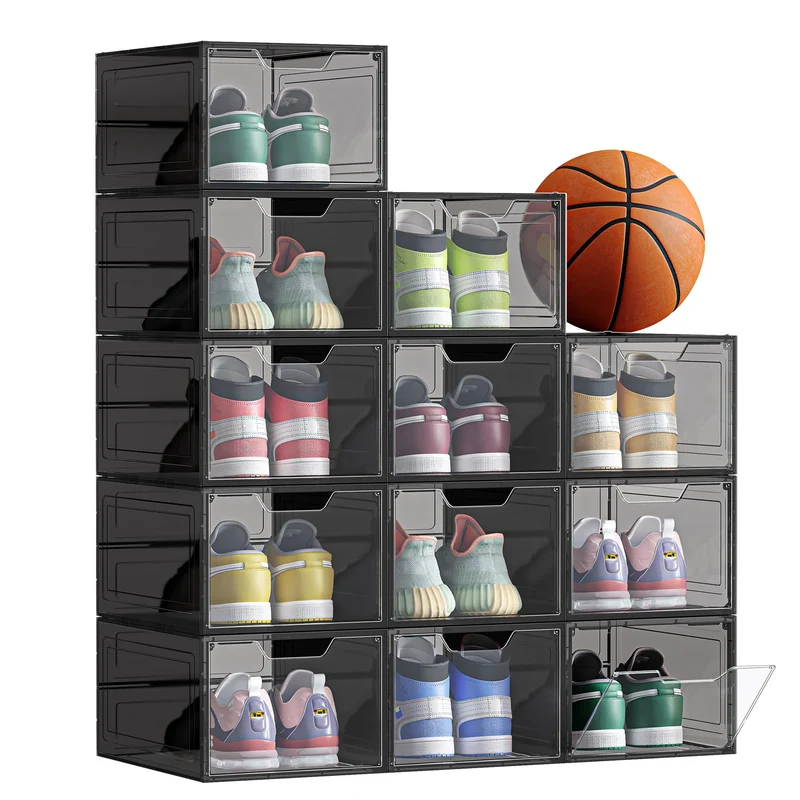 SONGMICS LSP412B01 Schuhboxen Kunststoff – 12er Set Transparentes Schwarz