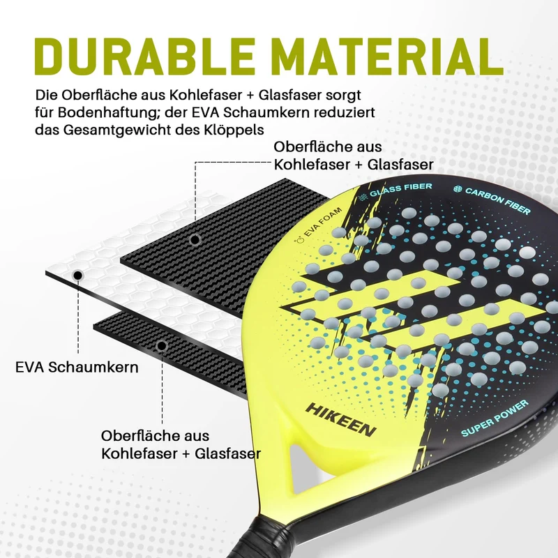 Padel Schläger Erwachsene Carbon Glasfaser – Allround