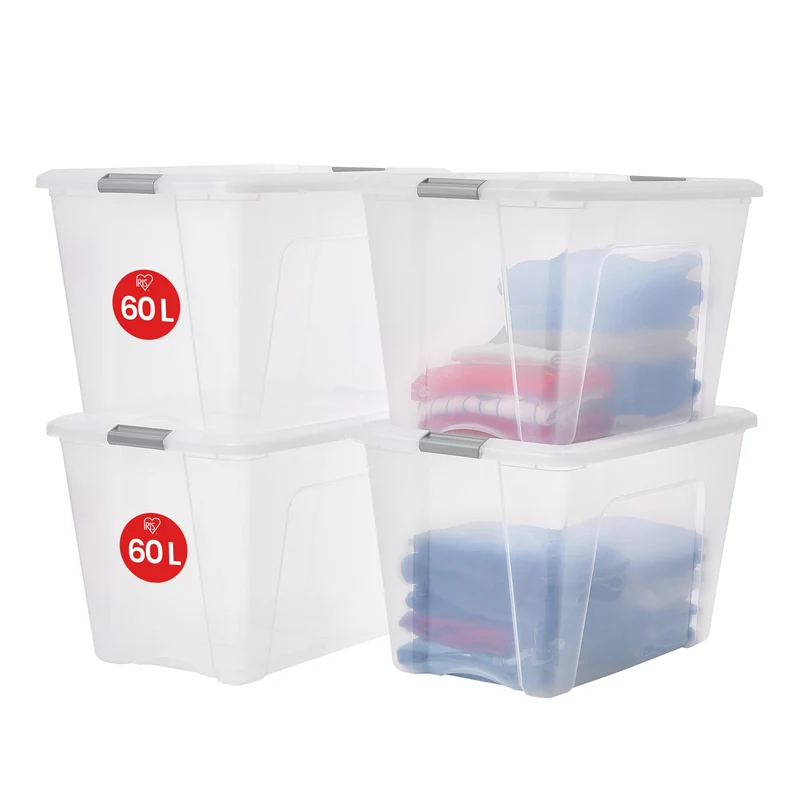 Iris Ohyama Aufbewahrungsboxen NTB-60 60L 4er-Set Silber