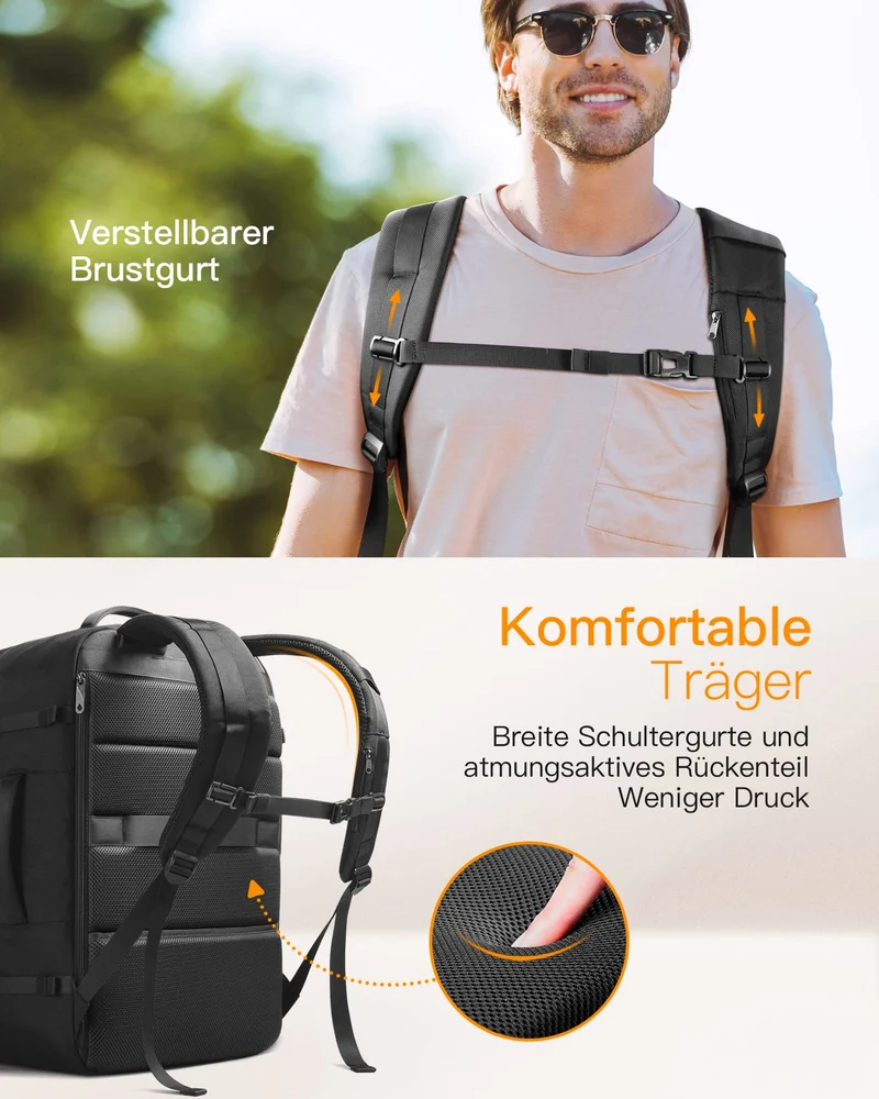 Inateck 42L Handgepäck Reiserucksack – 15.6 Zoll Laptopfach