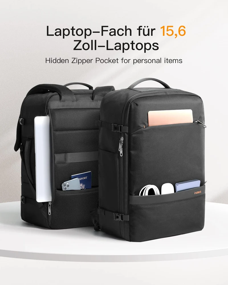 Inateck 42L Handgepäck Reiserucksack – 15.6 Zoll Laptopfach