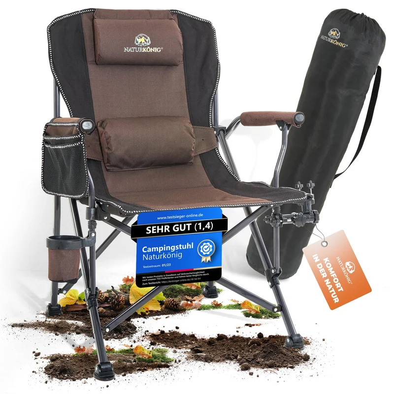 Naturkönig® Campingstuhl Faltbar Braun – Gross, bis 160 kg