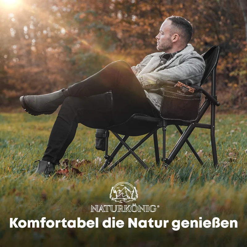 Naturkönig® Campingstuhl Faltbar Braun – Gross, bis 160 kg