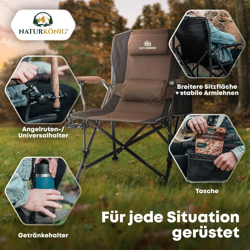 Naturkönig® Campingstuhl Faltbar Braun – Gross, bis 160 kg