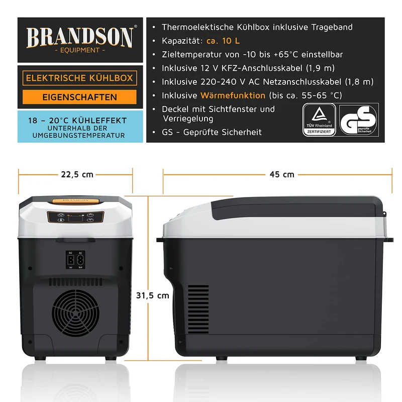 Brandson Kühl-/Wärmebox elektrisch 10L 230V/12V – Cool Grey