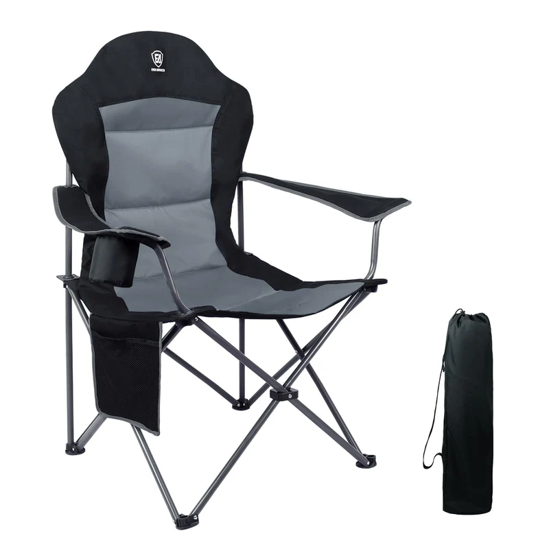 EVER ADVANCED Luxus Campingstuhl Faltbar 160KG Belastbar Ultragroß mit Hoher Rückenlehne, Bequemer Klappstuhl mit Seitentsche & Getränkehalter für Camping Garten Balkon Anglen, Gartenstuhl Angelstuhl