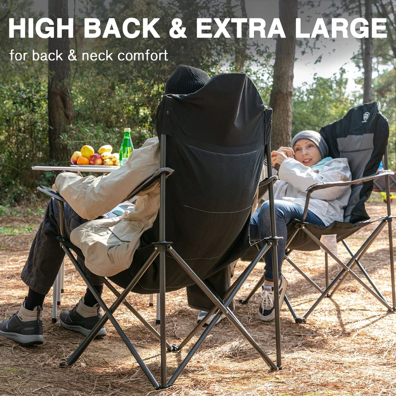 EVER ADVANCED Luxus Campingstuhl Faltbar 160KG Belastbar Ultragroß mit Hoher Rückenlehne, Bequemer Klappstuhl mit Seitentsche & Getränkehalter für Camping Garten Balkon Anglen, Gartenstuhl Angelstuhl