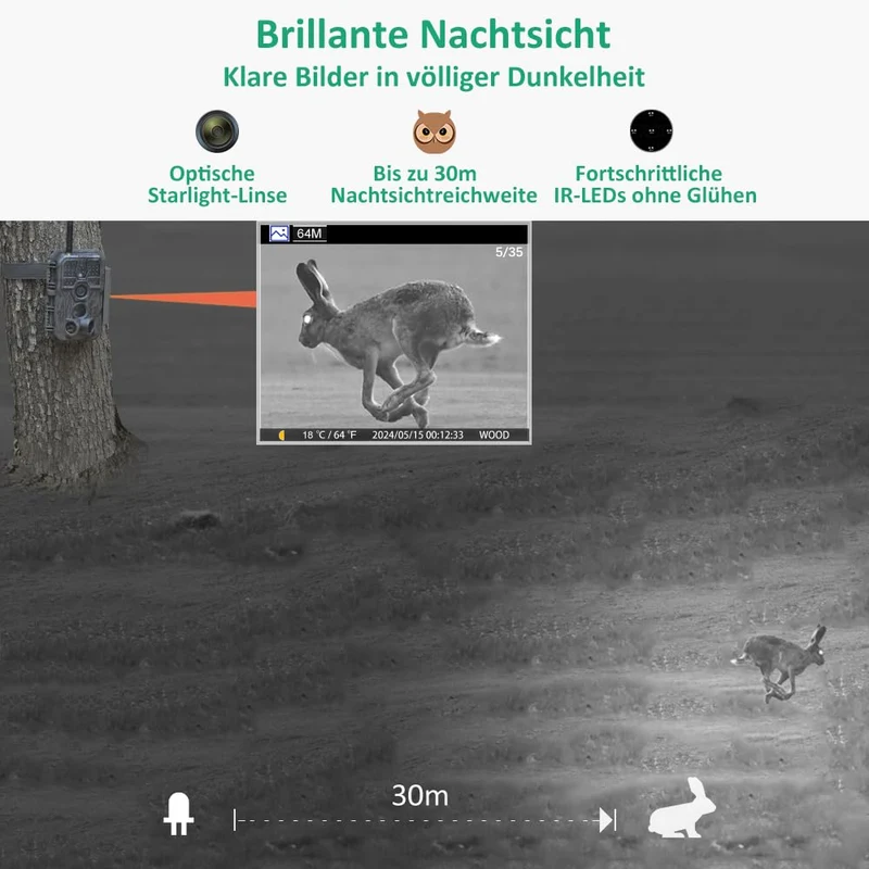 GardePro E8 Wildkamera WLAN – 64MP 1296P Video mit App
