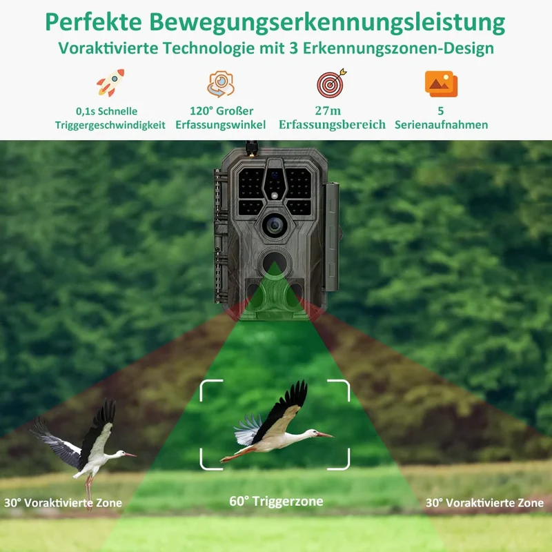 GardePro E8 Wildkamera WLAN – 64MP 1296P Video mit App