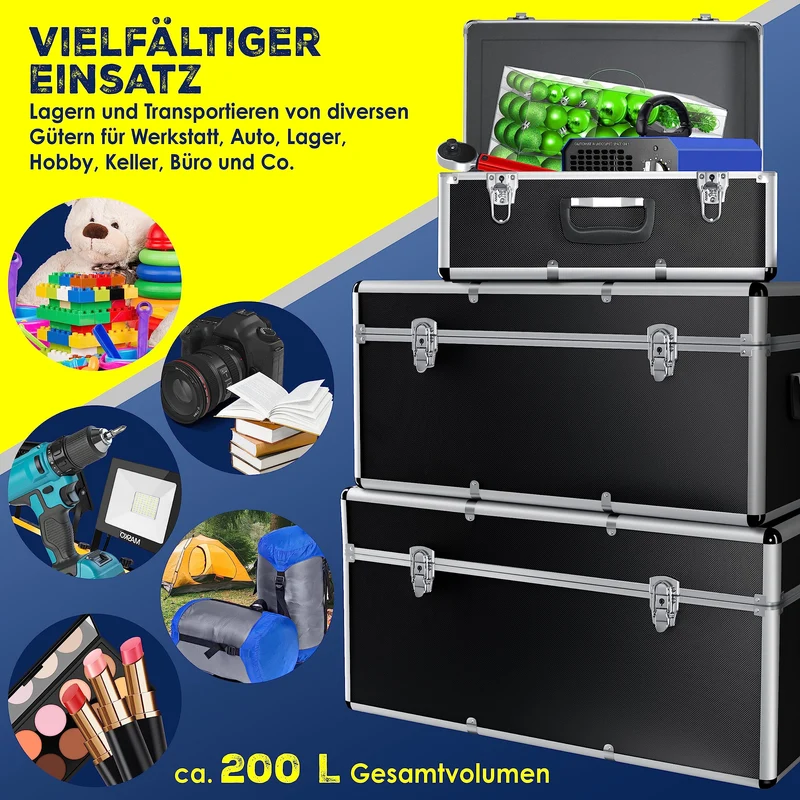 Masko® 3er SET Alu Boxen – Robuste Transport- & Lagerkisten