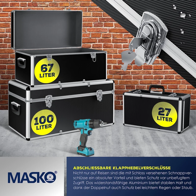 Masko® 3er SET Alu Boxen – Robuste Transport- & Lagerkisten