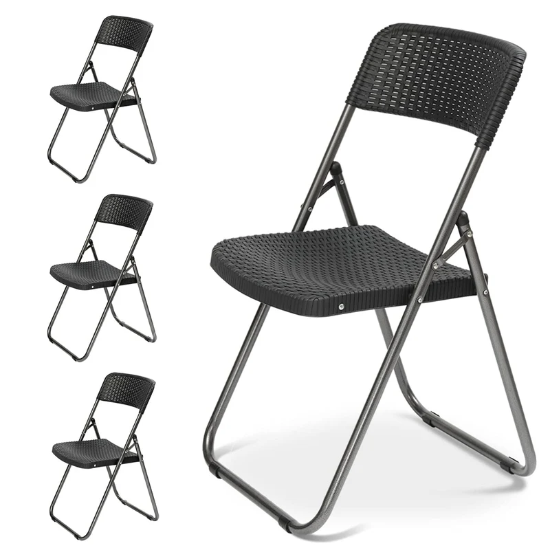 Sekey Klappstuhl 4er Set Gartenstuhl Rattan-Optik - Schwarz