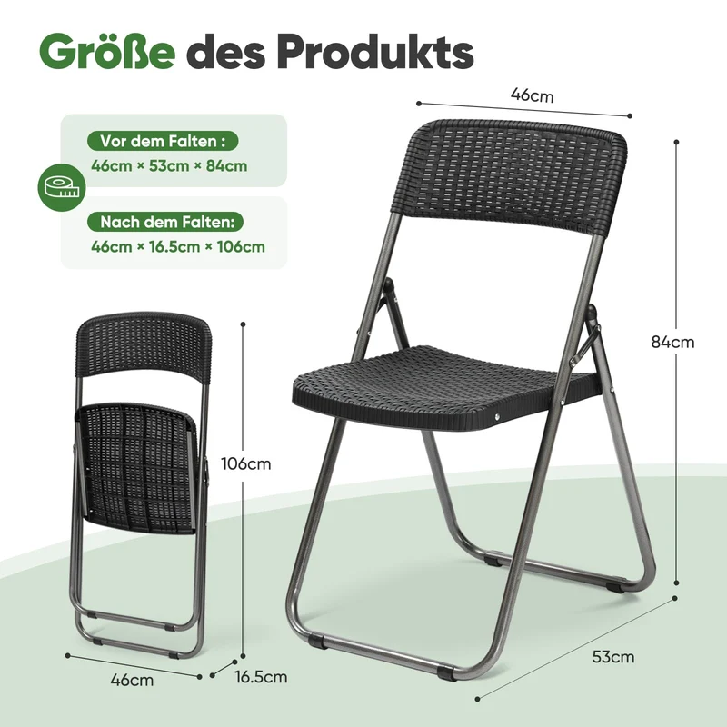 Sekey Klappstuhl 4er Set Gartenstuhl Rattan-Optik - Schwarz