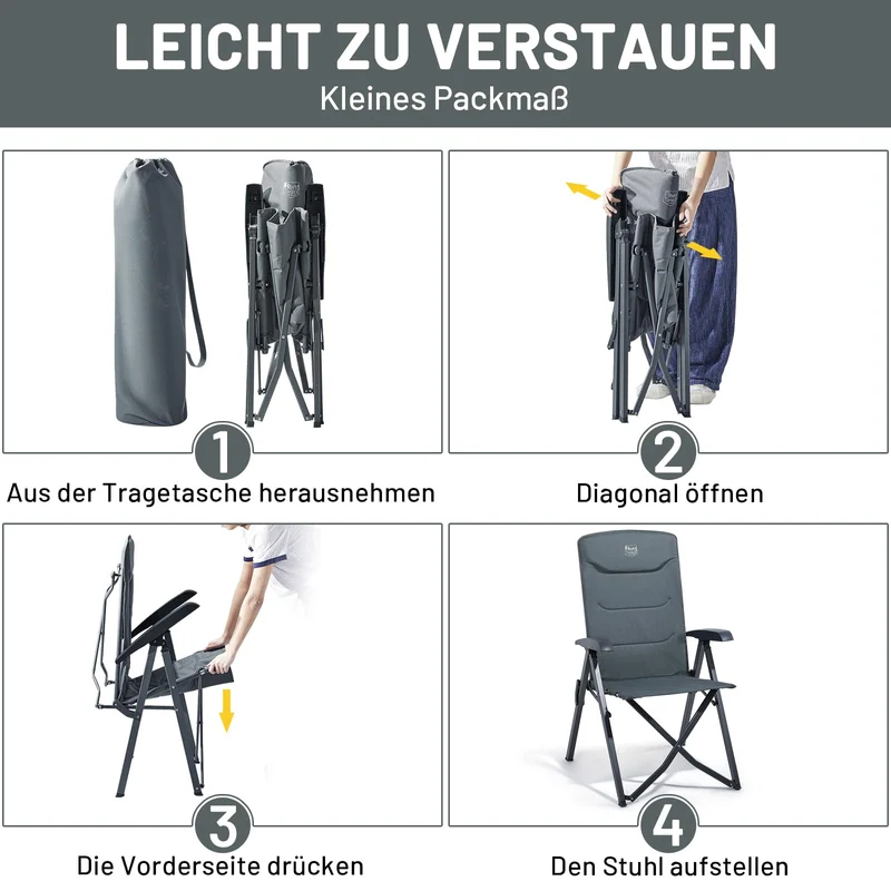 TIMBER RIDGE Campingstuhl Faltbar Alu Verstelllehne – Grau