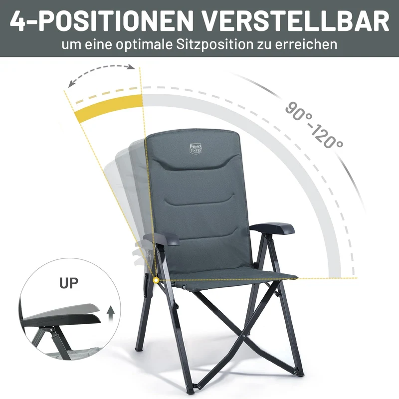 TIMBER RIDGE Campingstuhl Faltbar Alu Verstelllehne – Grau