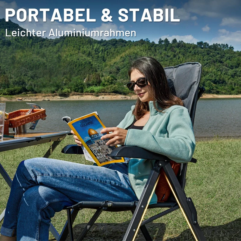 TIMBER RIDGE Campingstuhl Faltbar Alu Verstelllehne – Grau