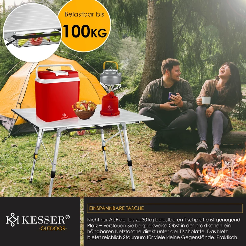 KESSER Camping Falttisch aufrollbar 120x70cm - Silber
