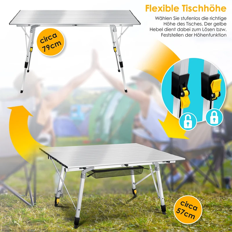 KESSER Camping Falttisch aufrollbar 120x70cm - Silber