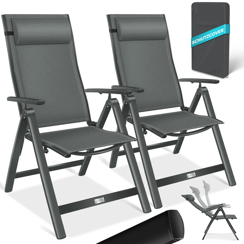 KESSER® 2er Set Gartenstuhl Hochlehner Klappstuhl Alu Anthrazit