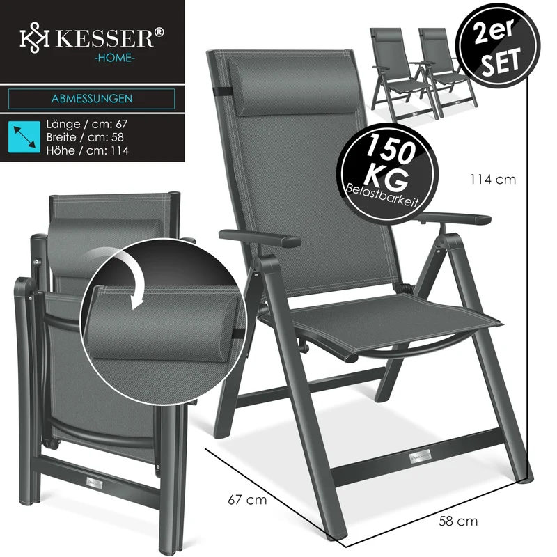 KESSER® 2er Set Gartenstuhl Hochlehner Klappstuhl Alu Anthrazit