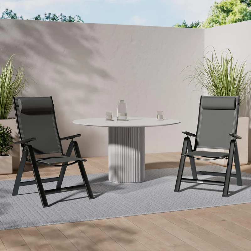 KESSER® 2er Set Gartenstuhl Hochlehner Klappstuhl Alu Anthrazit