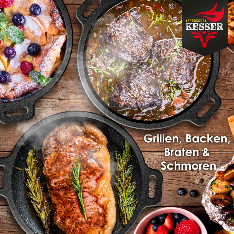 KESSER® Dutch Oven Set BBQ 9L - Gusseisen Feuertopf mit Füssen