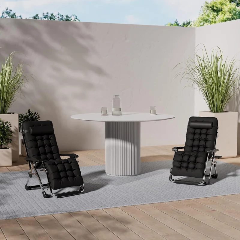 DQCHAIR Sonnenliege Klappbar Gartenliege Extra Gross - Schwarz