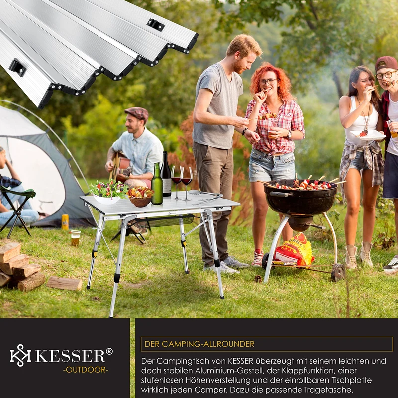KESSER® Campingtisch faltbar aufrollbar 90x53cm - Silber