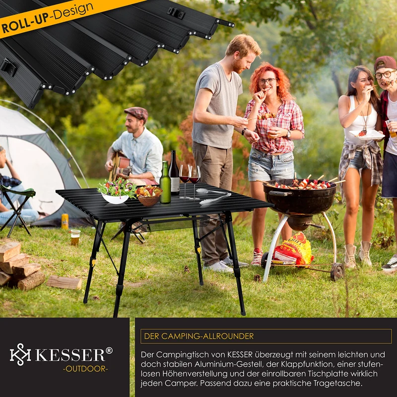 KESSER Campingtisch faltbar 120x70cm – Aluminium Schwarz