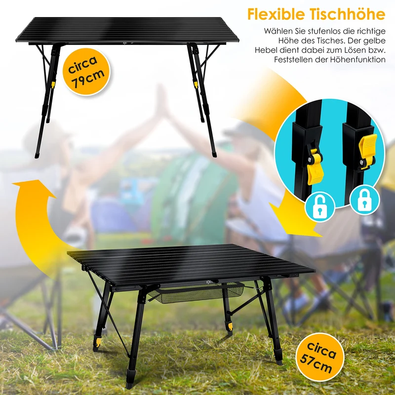 KESSER Campingtisch faltbar 120x70cm – Aluminium Schwarz