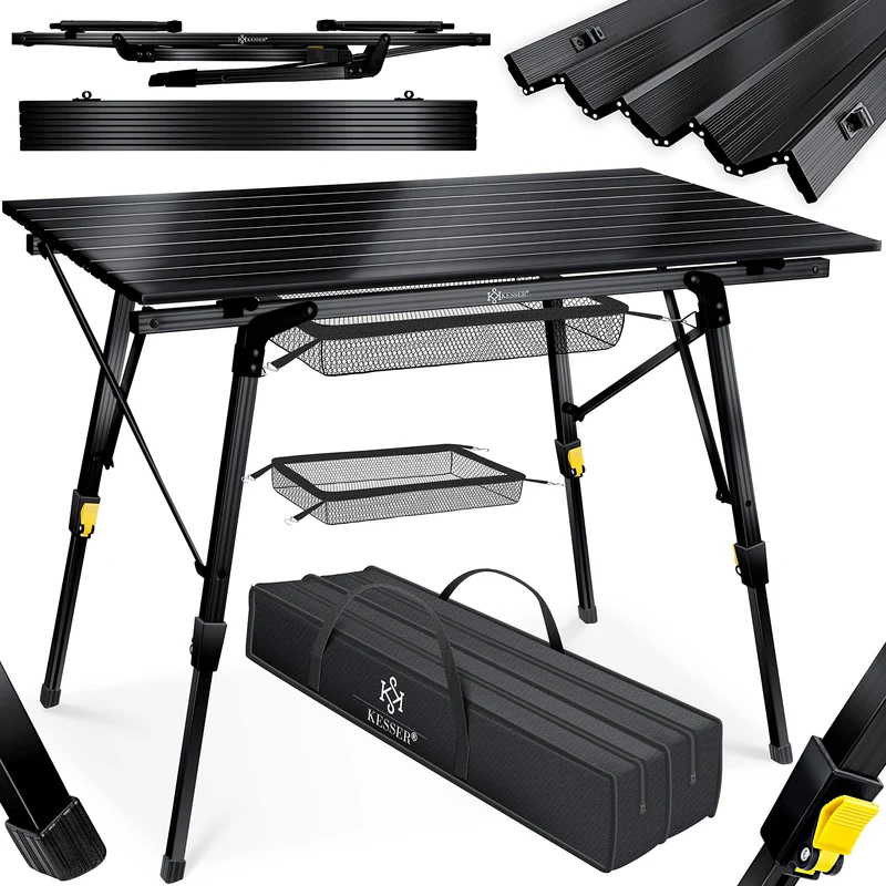 KESSER Campingtisch faltbar Aluminiumrahmen – 90x53cm Schwarz