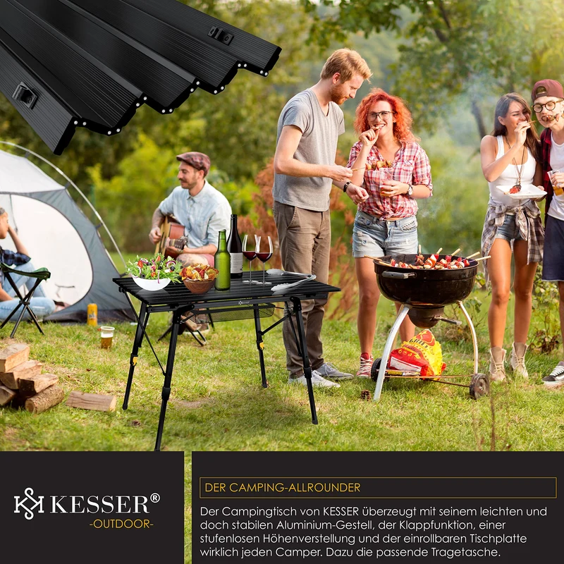 KESSER Campingtisch faltbar Aluminiumrahmen – 90x53cm Schwarz
