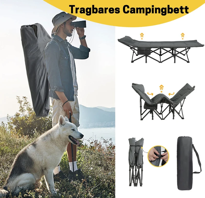 ATORPOK Camping Feldbett klappbar Gästebett – Grau, 200 kg