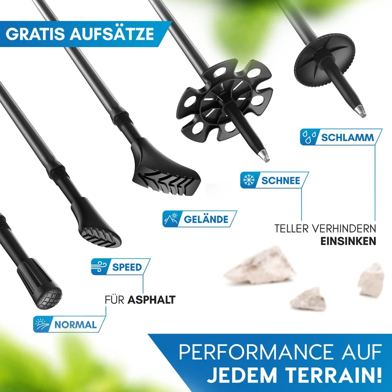 NORDMUT® Teleskop Carbon Trekkingstöcke – Kork Griff & Puffer Set