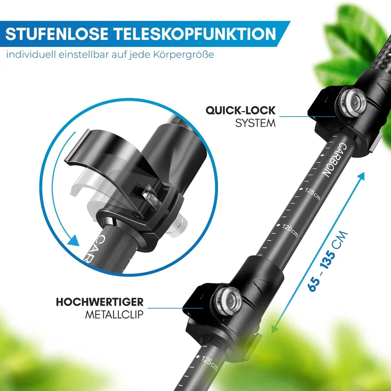 NORDMUT® Teleskop Carbon Trekkingstöcke – Kork Griff & Puffer Set