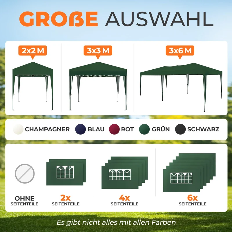 Kronenburg Faltpavillon 3x3m Wasserdicht Grün - 4 Seitenteile