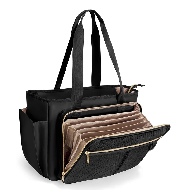 Prokva Lehrertasche mit Akkordeon-Aktenfach - Schwarz