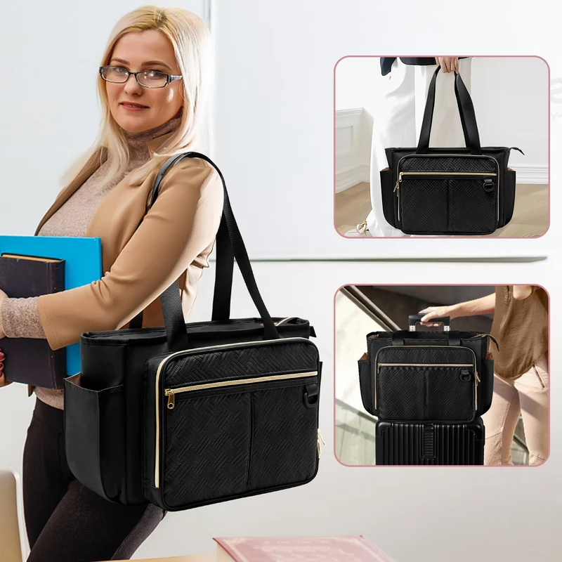 Prokva Lehrertasche mit Akkordeon-Aktenfach - Schwarz