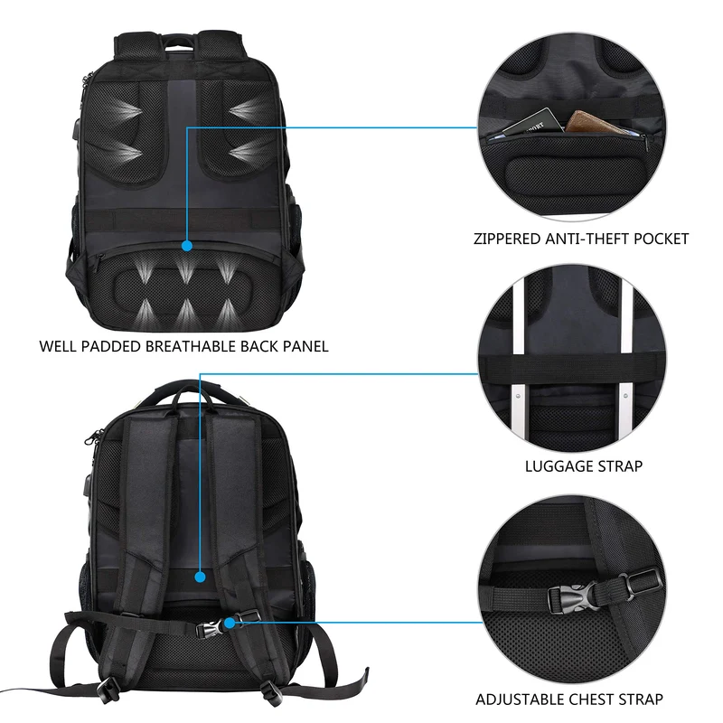 KROSER Business Laptop Reiserucksack - 17.3 Zoll Schwarz