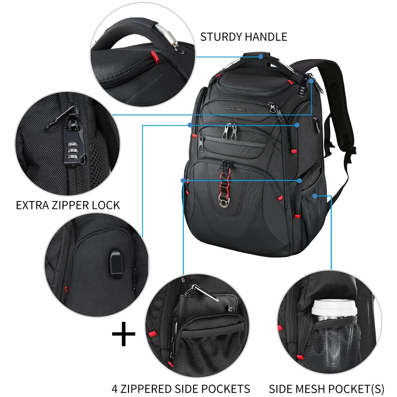 KROSER Business Laptop Reiserucksack - 17.3 Zoll Schwarz
