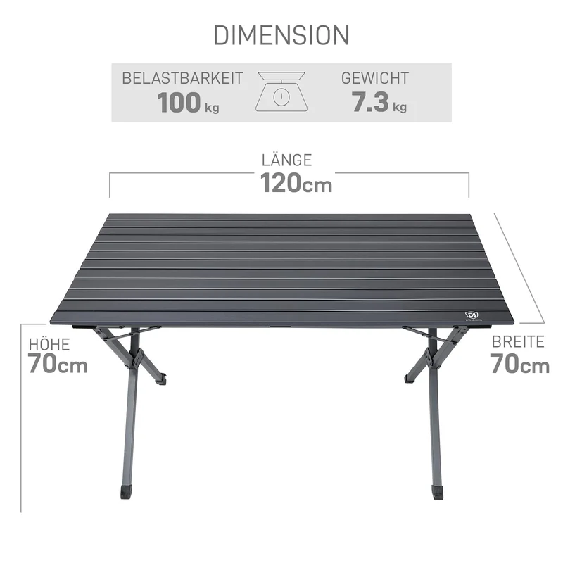 EVER ADVANCED Campingtisch Alu Klappbar - 120x70cm Dunkelgrau