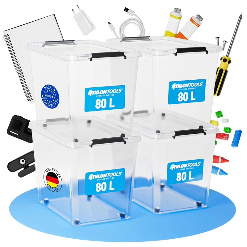 ATHLON TOOLS Aufbewahrungsboxen 4x 80L Transparent - Lebensmittelecht