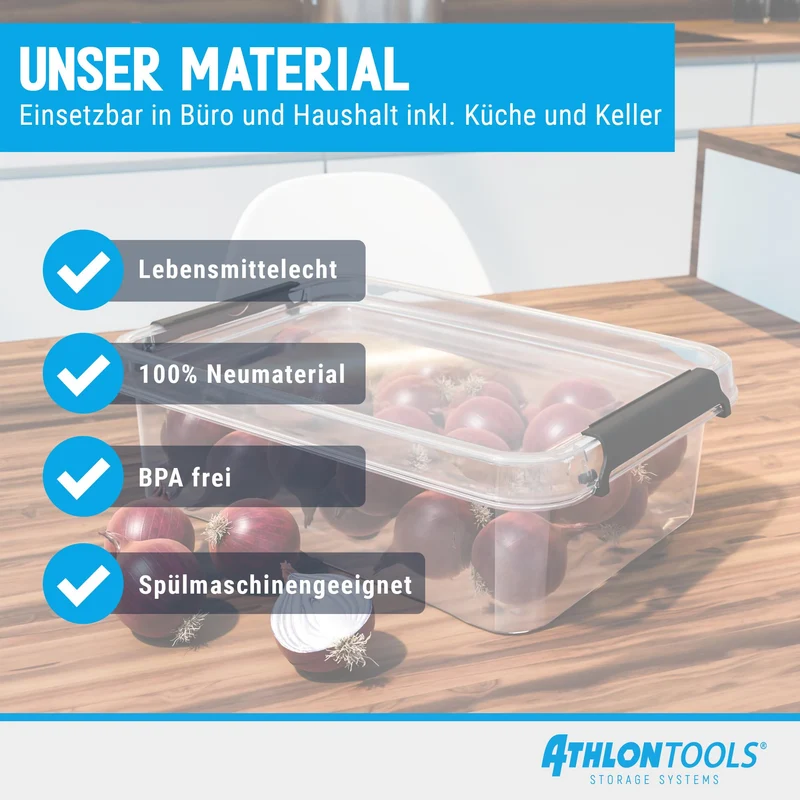 ATHLON TOOLS Aufbewahrungsboxen 4x 80L Transparent - Lebensmittelecht