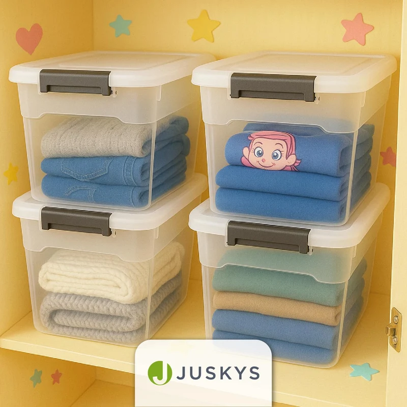 Juskys Aufbewahrungsboxen 60L – 4er Set, transparent & stapelbar