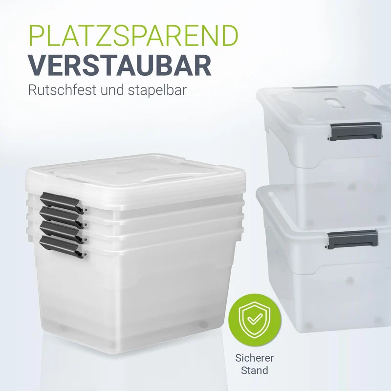 Juskys Aufbewahrungsboxen 60L – 4er Set, transparent & stapelbar