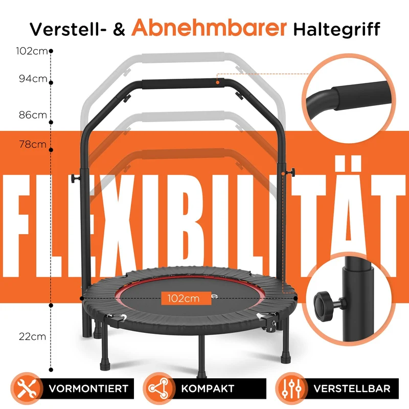 DH FitLife Fitness Trampolin klappbar Ø102cm – Handgriff