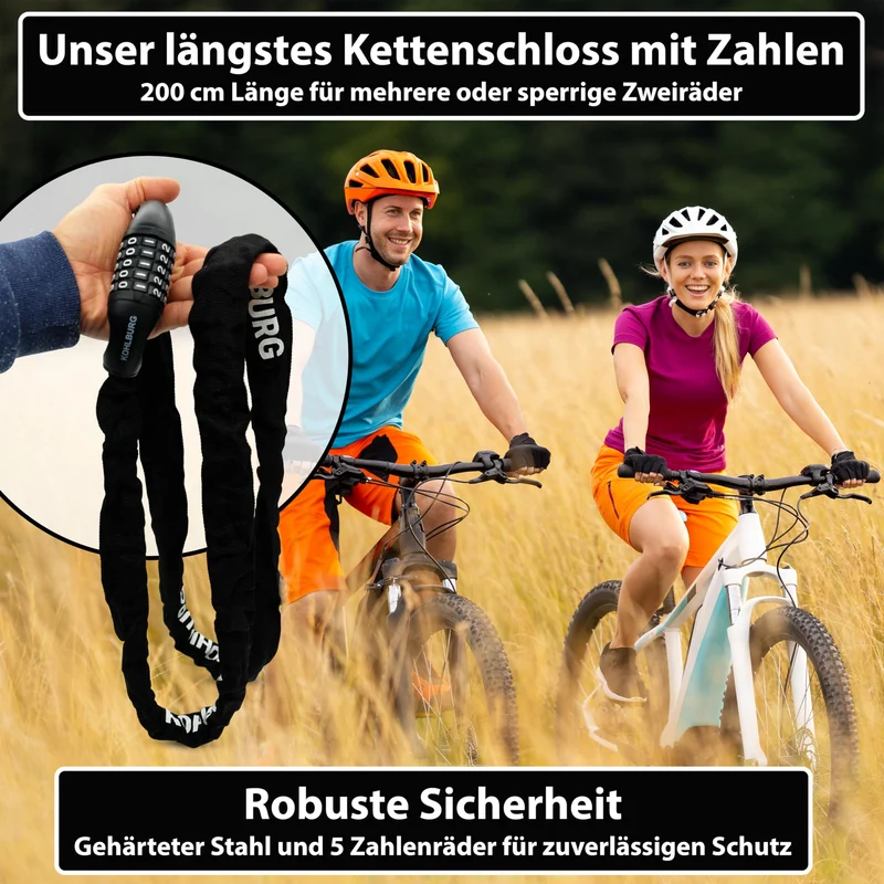 KOHLBURG Zahlenschloss Kettenschloss Fahrrad E-Bike 200cm