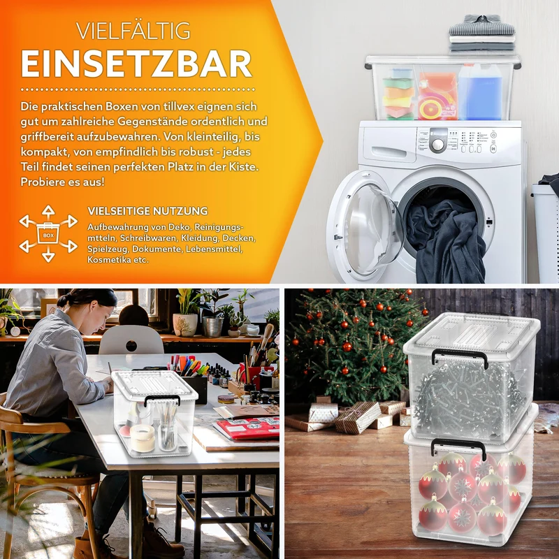 tillvex Aufbewahrungsboxen Set mit Deckel – 4er, 62L, lebensmittelecht