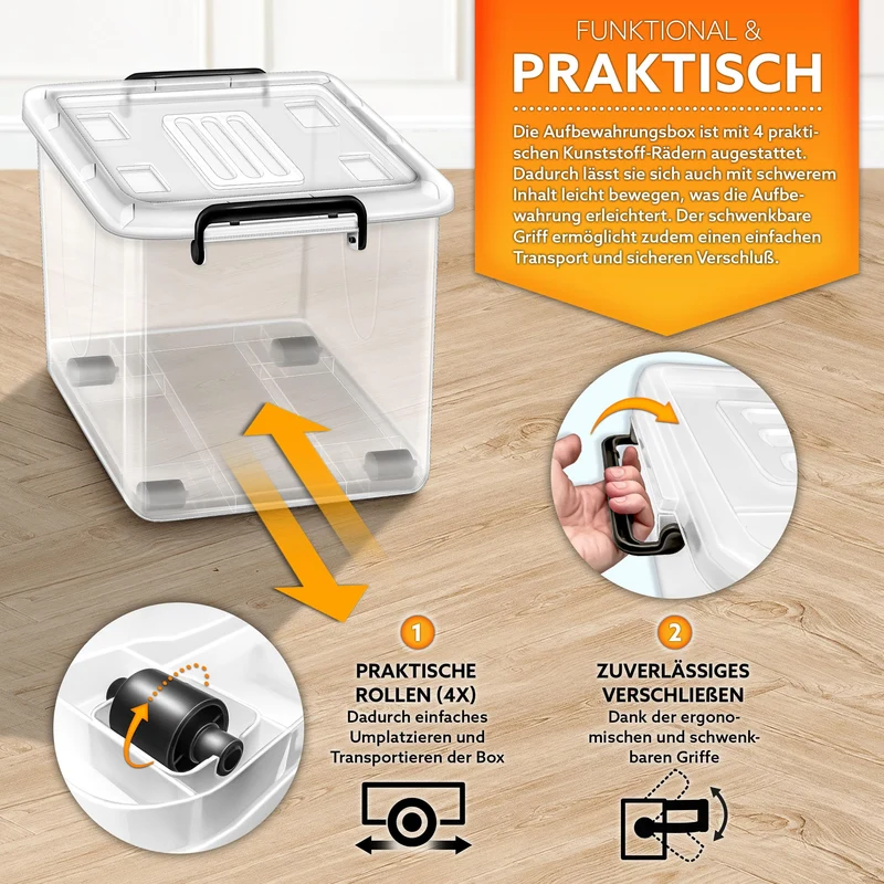 tillvex Aufbewahrungsboxen Set mit Deckel – 4er, 62L, lebensmittelecht