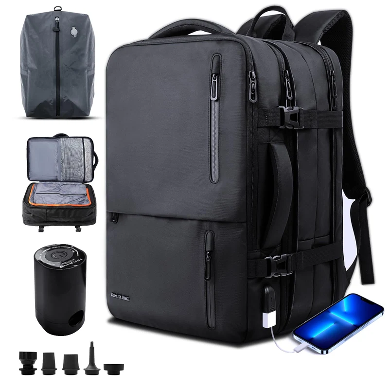 TravelGo Vakuum Laptop Backpack 46L – Handgepäck Rucksack Schwarz